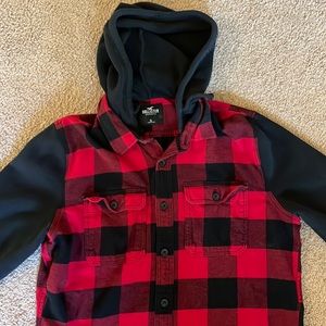 Hollister Flannel Hoodie Red and Black Checkers